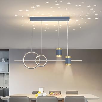 Bellastein Modern LED Pendant Lamp Dining Table, Living Room Ceiling Lamp Chandelier Bedroom Height Adjustable Hanging Lamp Ring Design Hanging Lamp for Kitchen Office Study Pendant Lamp Grey [Energy Class A++]