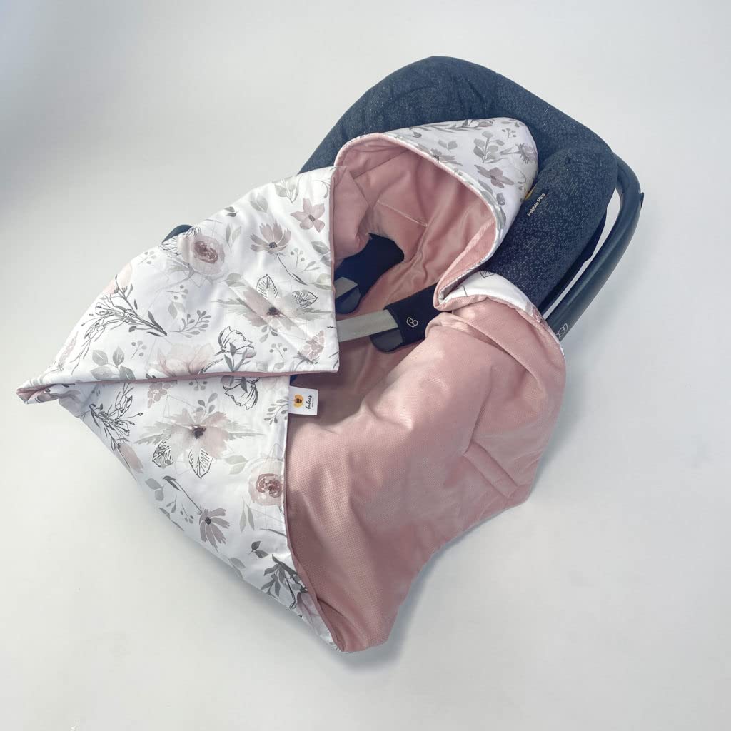 Einschlagdecke für Babyschale Autositz, Universal, Frühling Sommer Minky Baby Decke mit Klettverschluss Babytragen leicht Übergangssaison (BLUMEN)