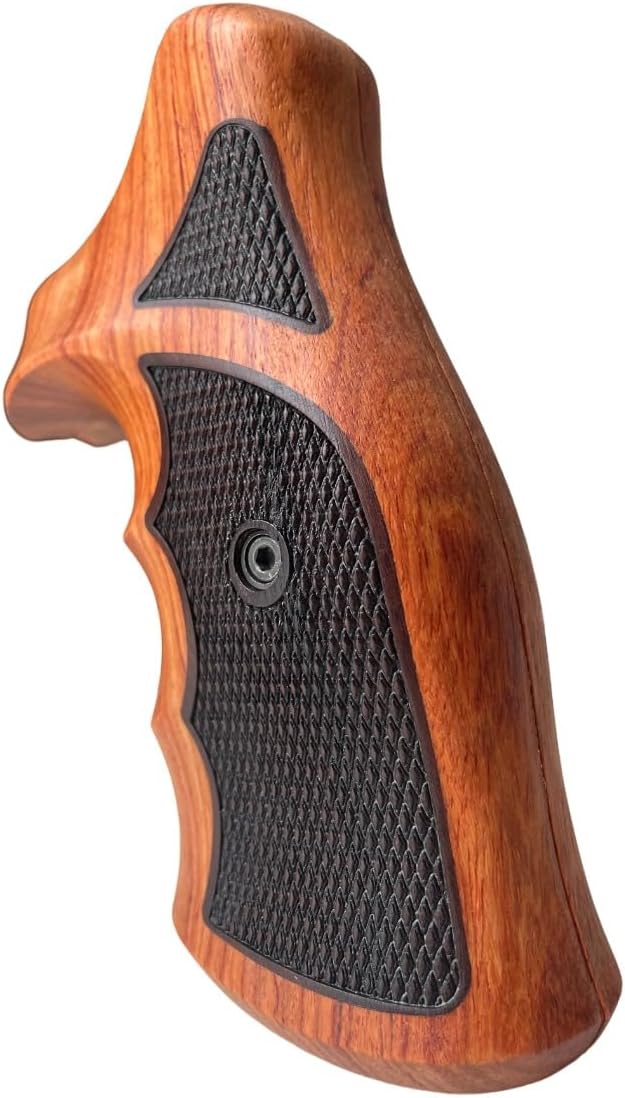 New! Grips Compatible with 5&W K/L Frame Square Butt - Checker Two Tone Hardwood Color Closed Back Thai Handmade