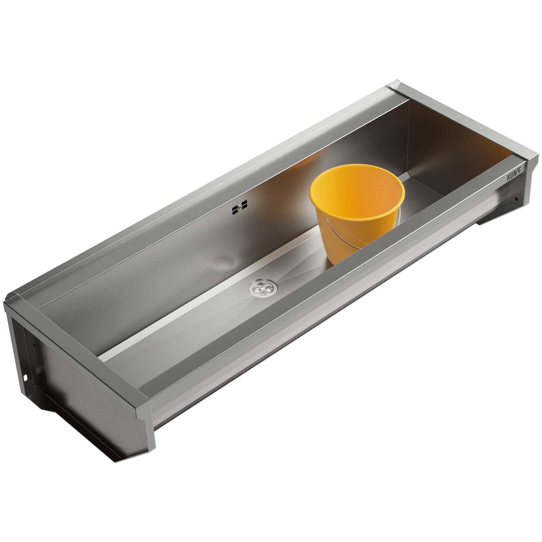 KUNe SOLIDUM 120 - Lavello in acciaio inox per montaggio a parete, dimensioni esterne 128 x 47 x 28 cm (larghezza x profondità x altezza) cm