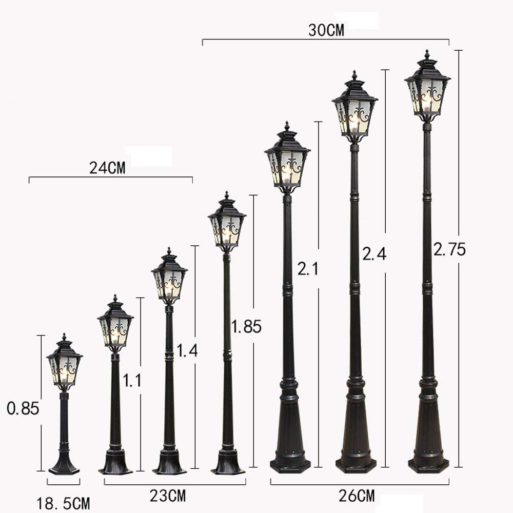 2,75 m lampa uliczna LED o wysokiej mocy do ogrodu, ogrodu, ogrodu, ogrodu, tradycyjnej, zewnętrznej, wodoodpornej lampy podłogowej, kolumny, latarni, trawnika, willi,Black-85cm