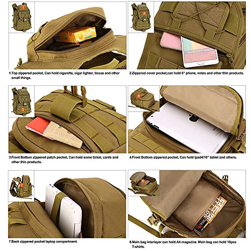 Huntvp® 40L Military Backpack Tactical Hiking Backpack Waterproof Trekking Backpack MOLLE Tactical Sports Backpack Daypack Battle Backpack 14 Inch Laptop Bag for Outdoor Hiking - Image 6