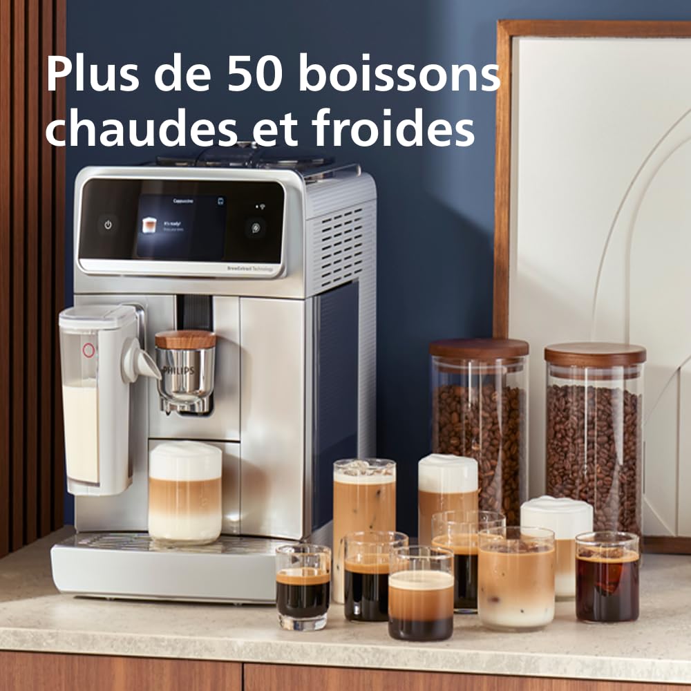 Philips Machine à café à grains automatique Aromis Série 8000 - Café de qualité avec BrewExtract, technologie SilentBrew broyage silencieux, plus de 50 boissons, LatteGo Pro (EP8757/20)