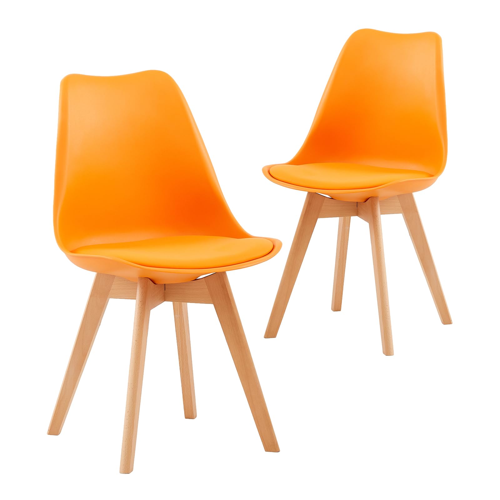Sillas de Comedor Escandinavas Modernas con Certificación SGS - Patas de Haya Natural, Respaldo Ergonómico para Cocina, Estudio o Dormitorio (Naranja, Juego de 2)