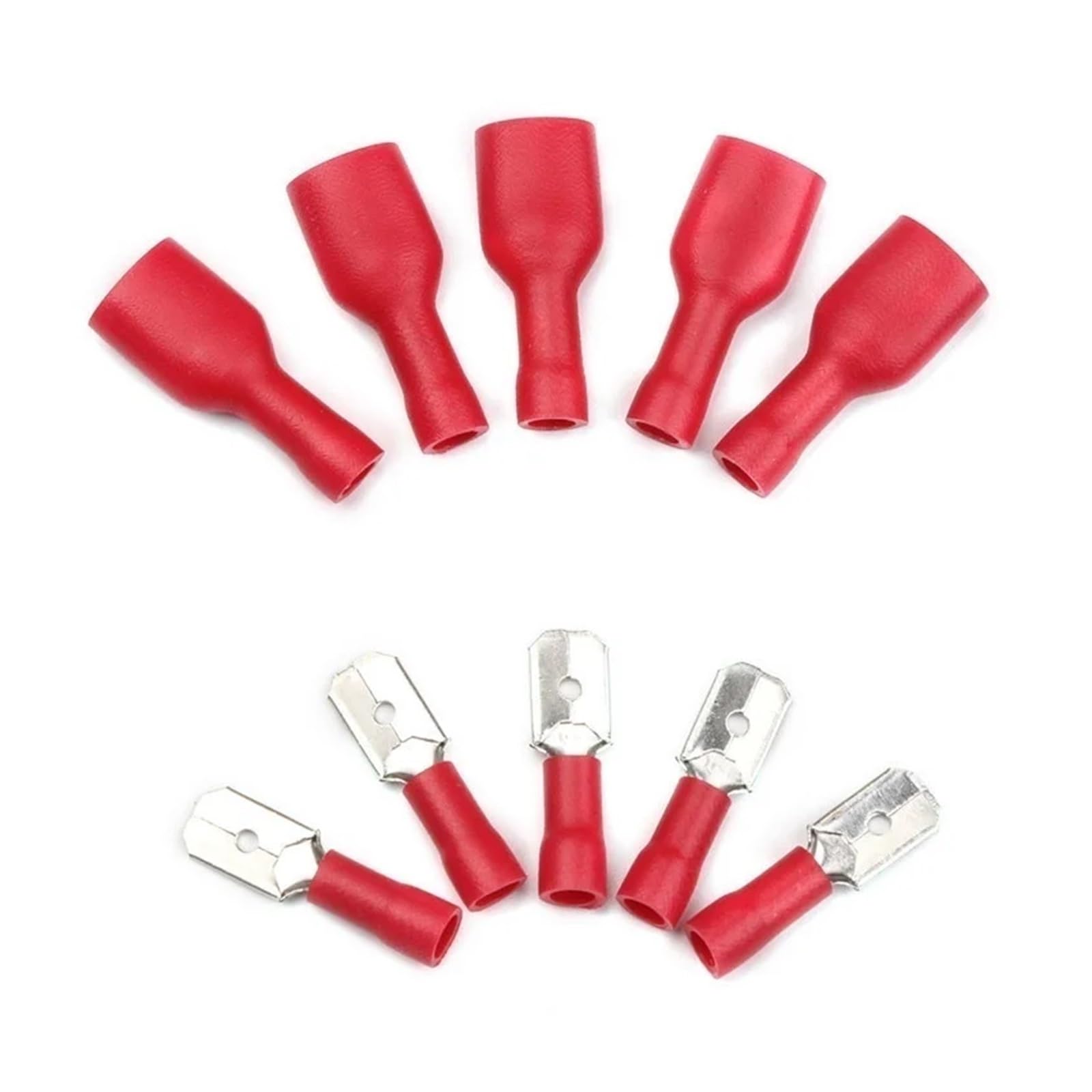 Kabelende Klemmen Steckverbinder, 100 PCS Red Wire Crimp Spade Terminal Weiblich Männlich Isolierte Draht Kabel Stecker Kalt Druck Stecker 22-18 AWG