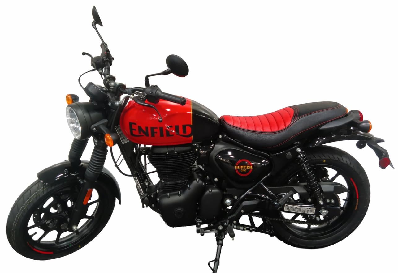 Royal Enfield Hunter 350 Bike Seat Cover || Premium Red || Cushion || Leather-image-11
