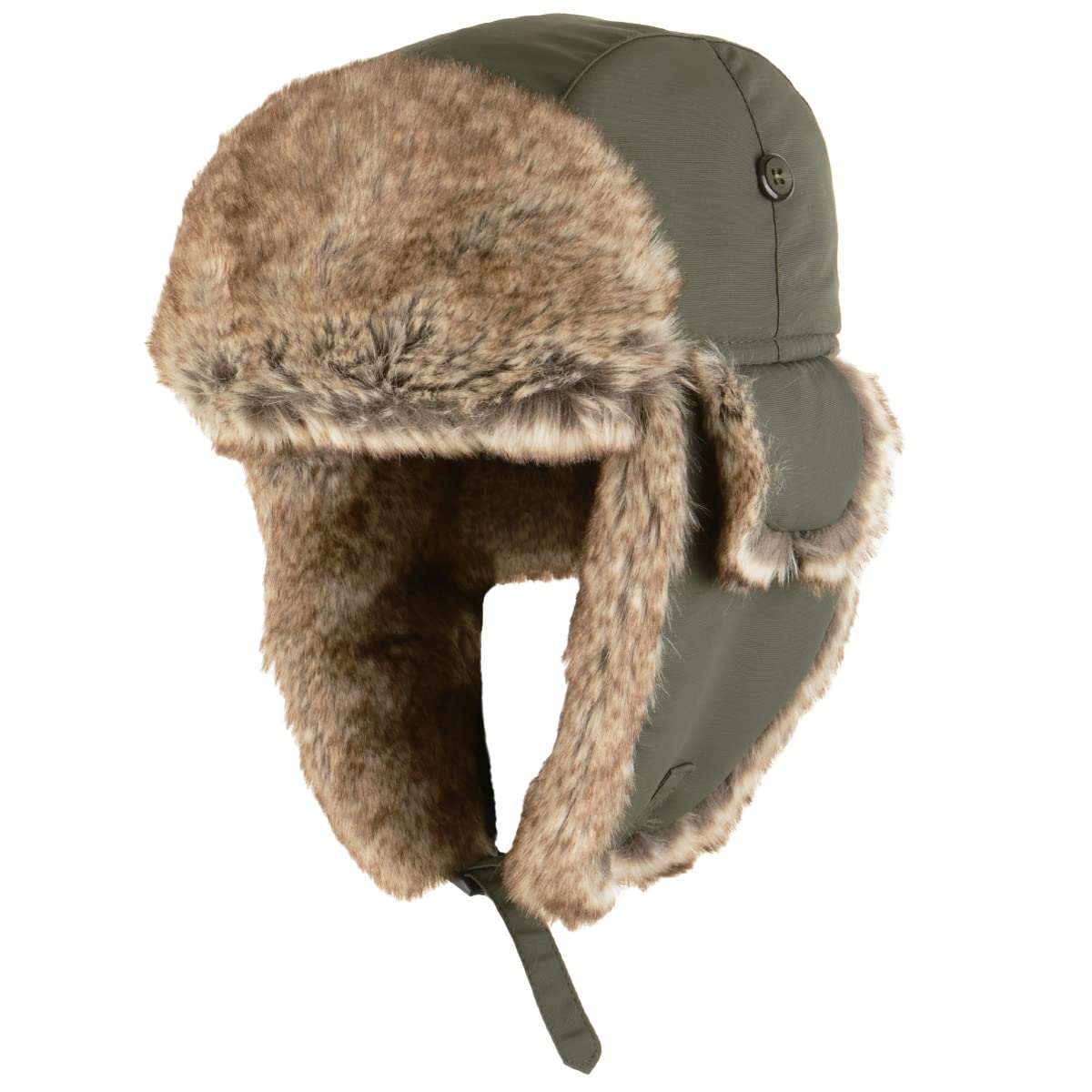 Taslan Ushanka Cap - Faux Fur Lined Warm Winter Russian Style Hat (Small (54/55 cm), Olive)