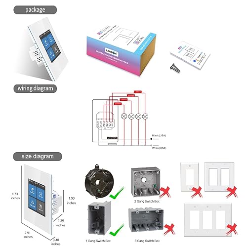 Miniatura 8 de LANBON Interruptor de luz inteligente L8 LCD, control de 4 luces, iconos personalizados y luz ambiental RGB, monitoreo de energía, Alexa y Google