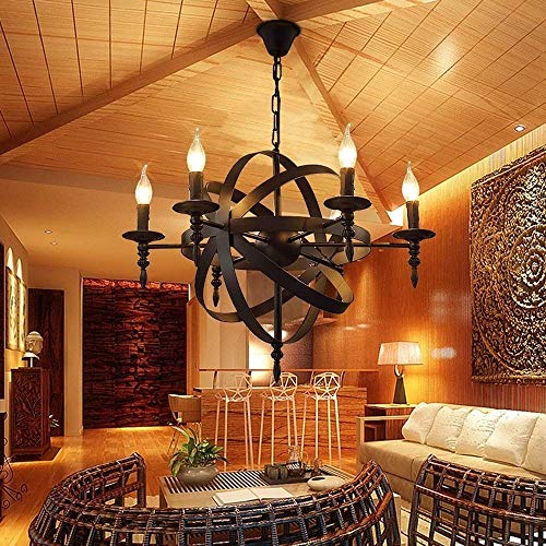Lustre en fer forgé rustique plafonnier rond à 6 lumières E14 - 7