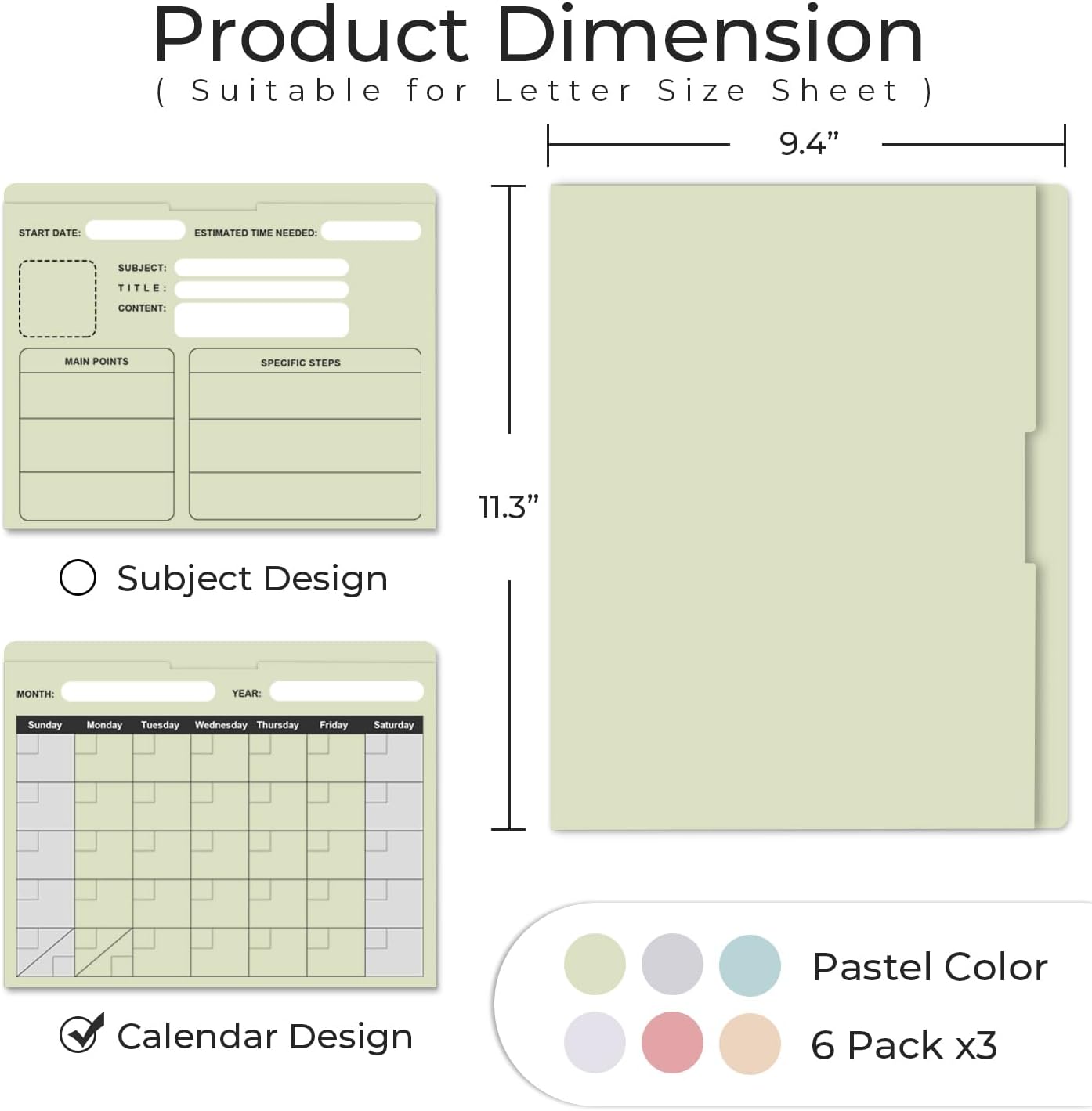 Y YOMA 18 Pack File Folder Jackets Letter Size Paper Pocket File Folder with Reinforced Straight-Cut Tab Pre-Printed Job Folders No Expansion Organizer for Office, Soft Colors, Calendar Design