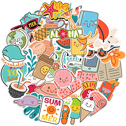 Image of FlyBuyHub Beach Aesthetic Vinyl Journal Stickers for Phone Case, Laptop, Notebook, Dairy, Water Bottle, Etc Self-Adhesive Stickers Set of 50 Glossy and Waterproof Stickers (Beach)