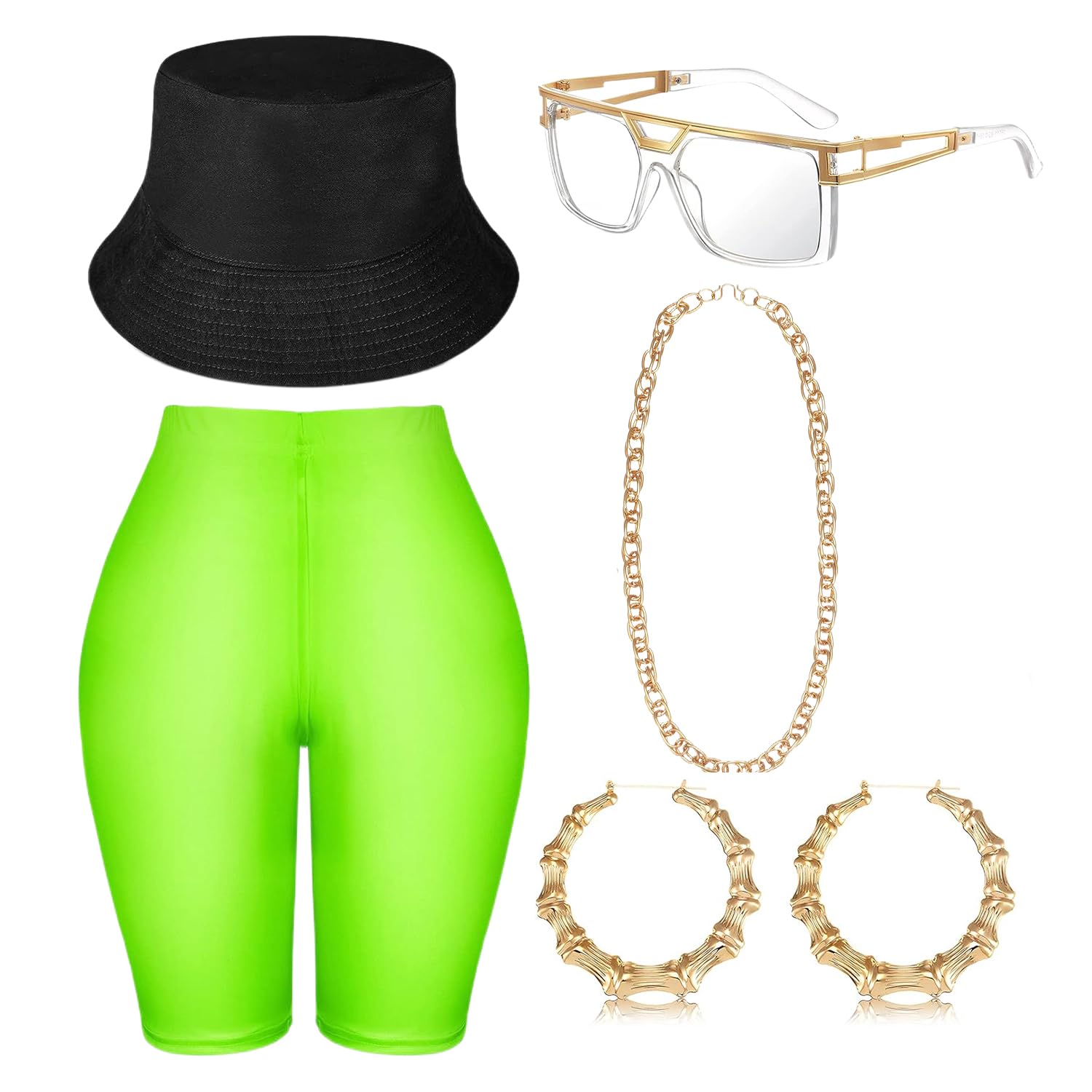 GOHOY Hip Hop Costume Kit 80s 90s Yoga Pants Jewelry Outfit Christmas Rapper Accessories for Women