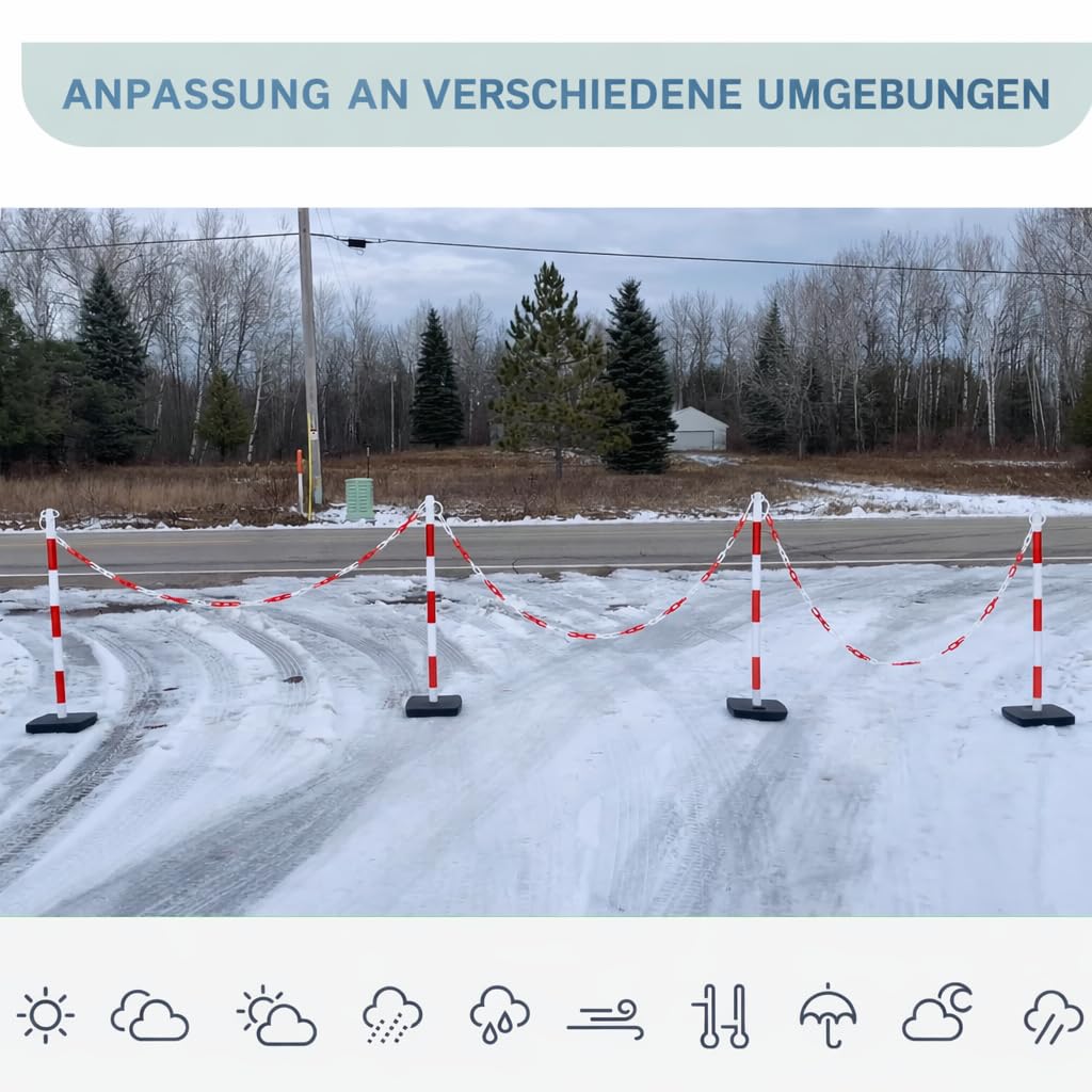 [4 Stück] Verkehrsbegrenzer, 40 Zoll/100 cm, Absperrpfosten mit verbundener Kette 20 ft/600 cm und Basis befüllbar mit Sand/Wasser für Parkplatz, Straßenbau