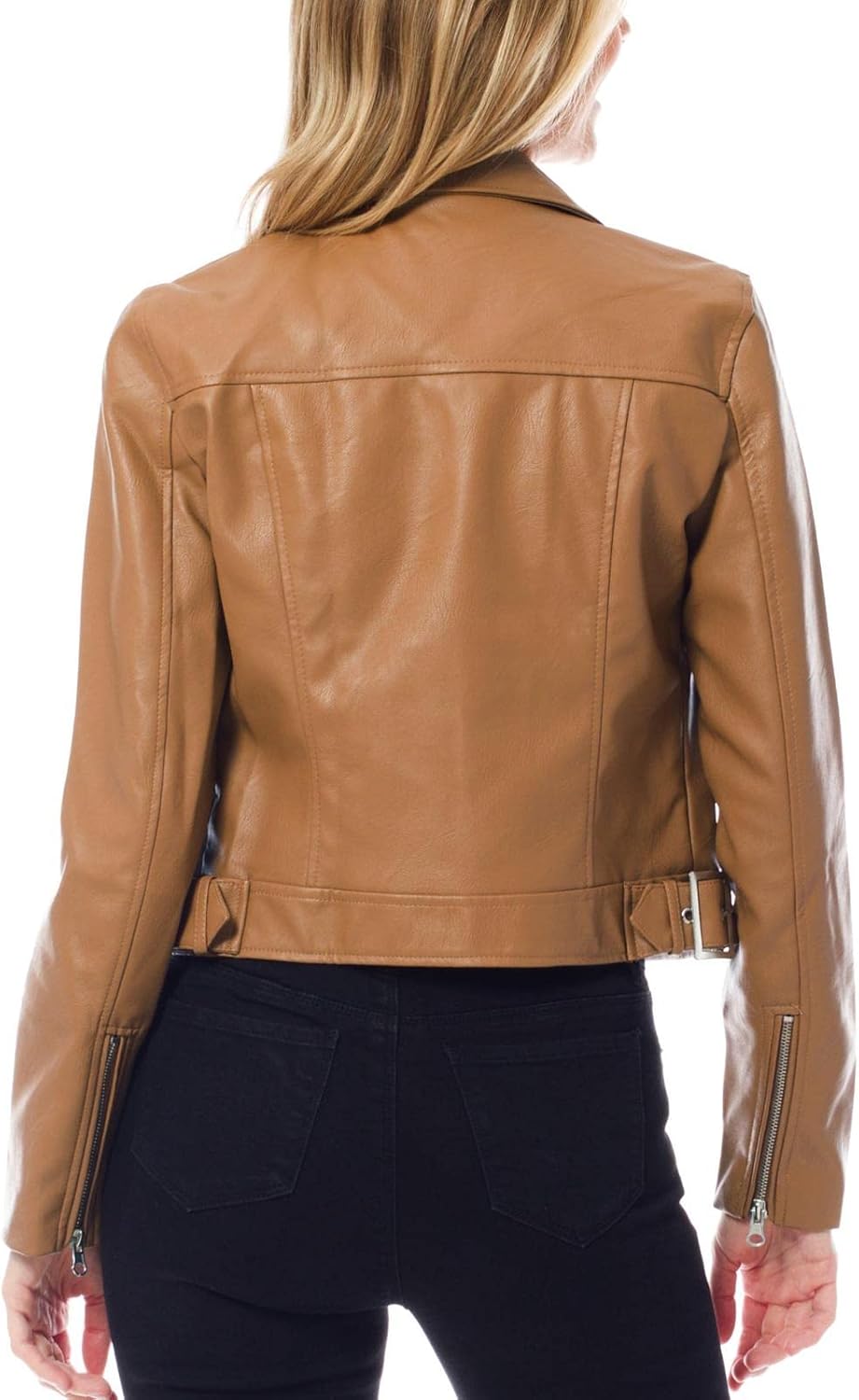Design by Olivia Women's Long Sleeve Zipper Closure Moto Biker Faux Leather Jacket - Image 6