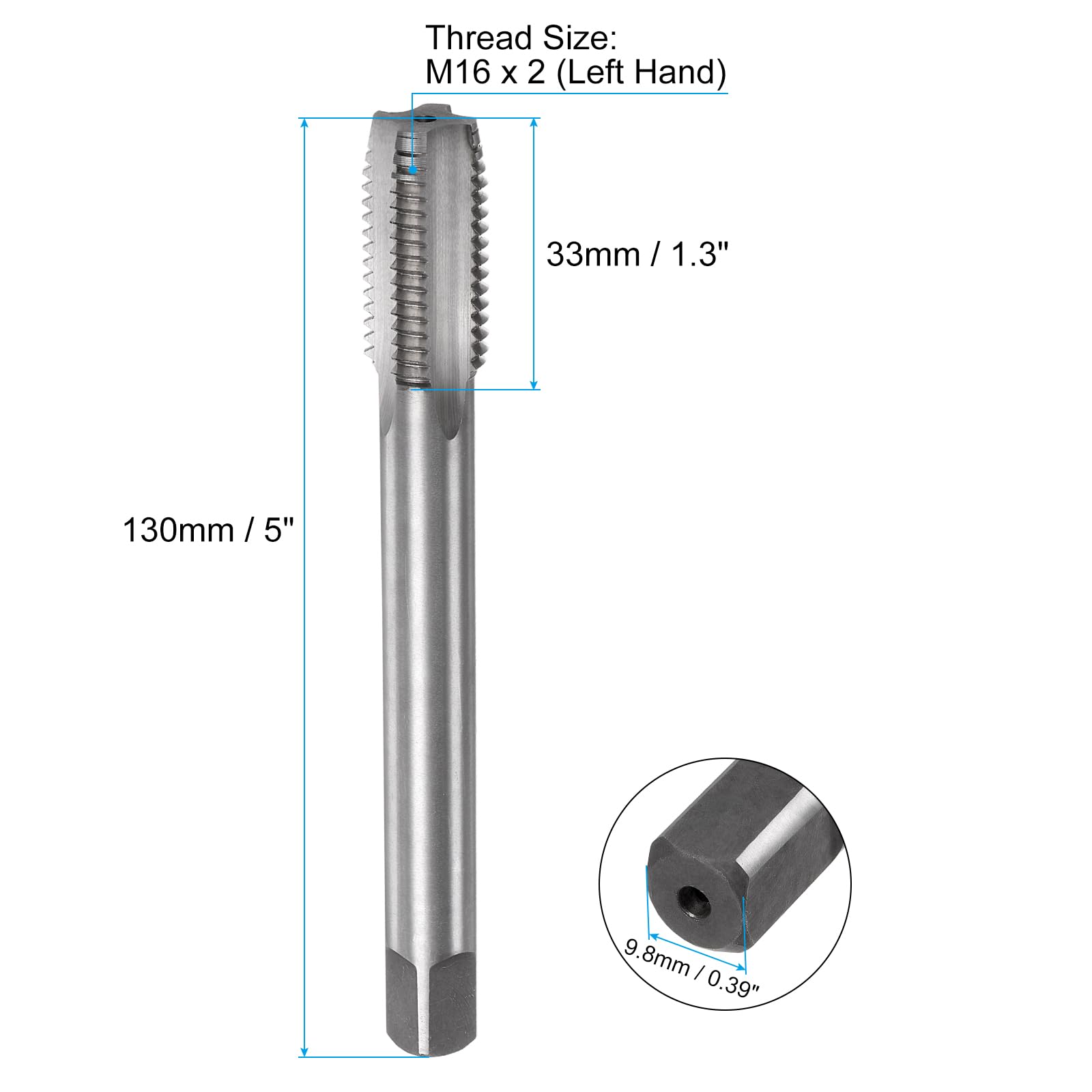 QUARKZMAN Maschi per Filettare M16 x 2 Metrica a Sinistra 130mm Extra Lungo H2 Filettatura Dritta