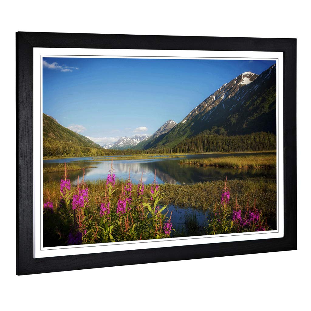 Big Box Art Framed Print of Landscape Alaska Lake Mountains Design | Wall Art Picture | Home Decor for Kitchen, Living Room, Bedroom, Hallway, Black, A2 / 24.5x18 Inch / 62x45cm