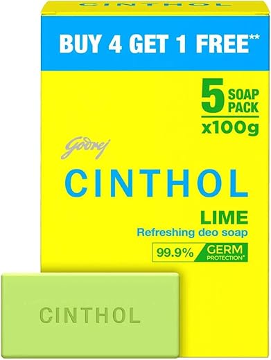 Cinthol Lime Bath Soap – 100g (Pack of 5) | Lemony Deo Fragrance | Grade 1 Soap | For All Skin Types