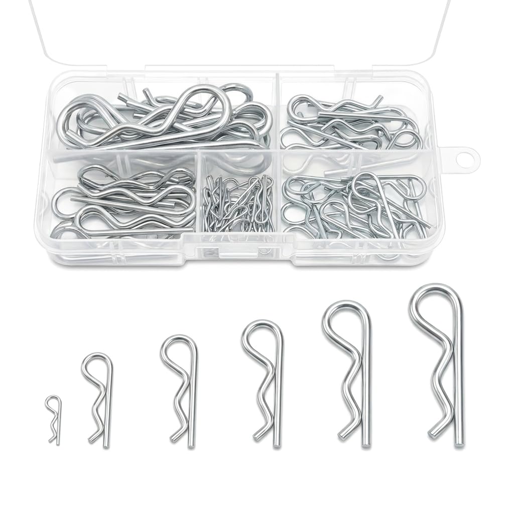 80-Piece Cotter Pin Assortment Kit, R Clips in 6 Sizes for Equipment