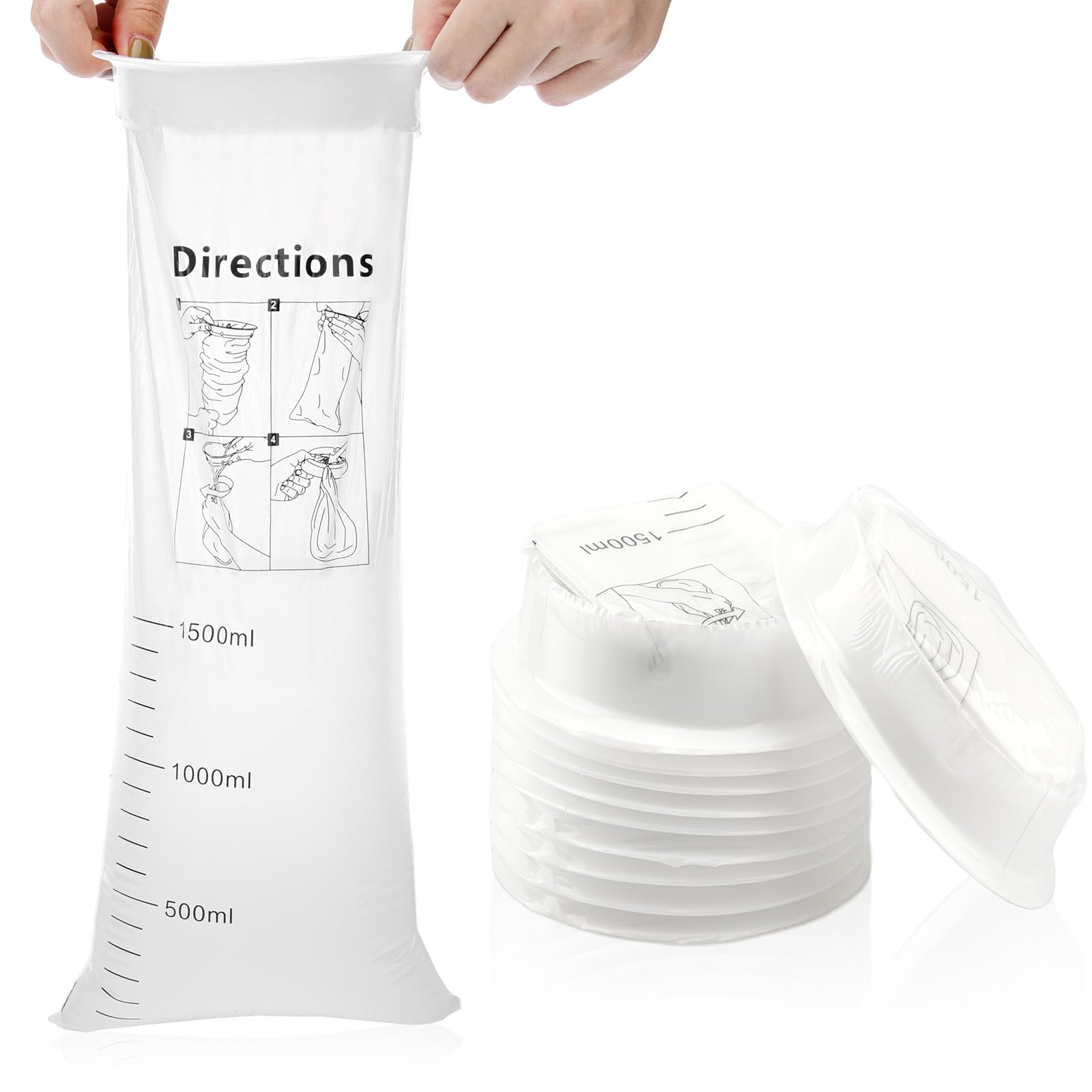 Tonjin Girls White Disposable Sick Vomit Bags For Car Travel 10Pack, 1500Ml High Density Leak Resistant & Portable Travel Sickness Emesis Barf Bags With Snap For Car Motion Sickness,Kids,Pregnant Woman, Airsick