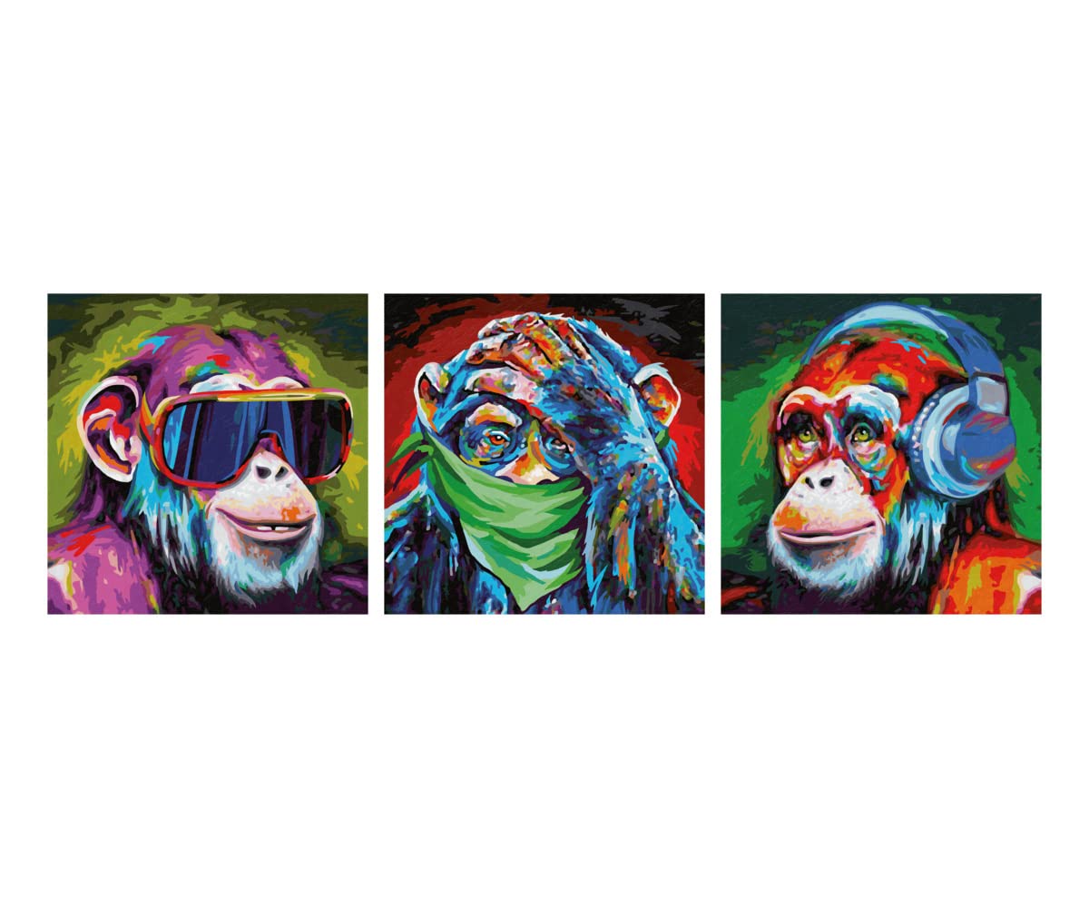 Schipper 609470859 Peinture par numéros Les Trois Singes - Images pour Adultes - avec pinceaux et peintures acryliques - 40 x 120 cm