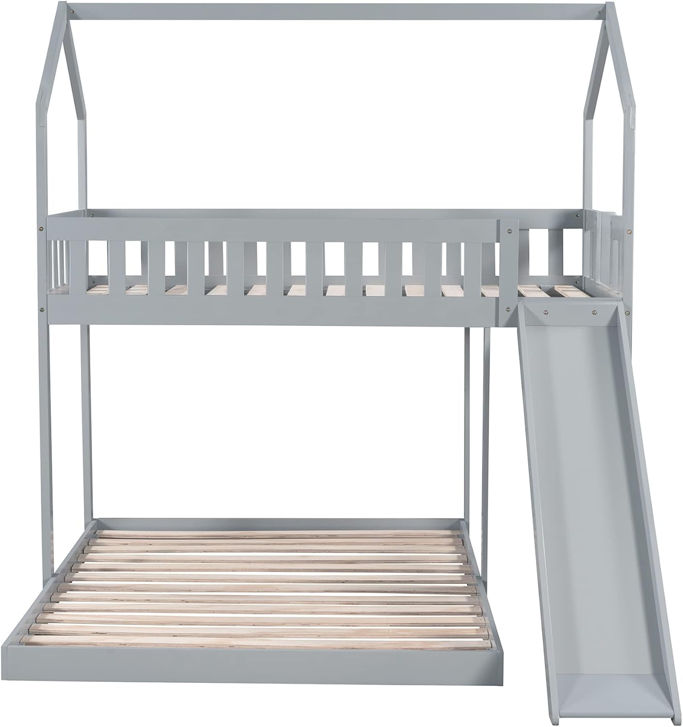 Tensun Wood Twin Over Full Bunk Bed with Slide, House Bunk Bed with Roof, Built-in Ladder and Full-Length Guardrail for Bedrooms, Boys/Girls, Kids, Toddlers and Teens, No Box Spring Needed, Grey Tensun Wood Twin Over Full Bunk Bed with Slide, House Bunk Bed with Roof, Built-in Ladder and Full-Length Guardrail for Bedrooms, Boys/Girls, Kids, Toddlers and Teens, No Box Spring Needed, Grey