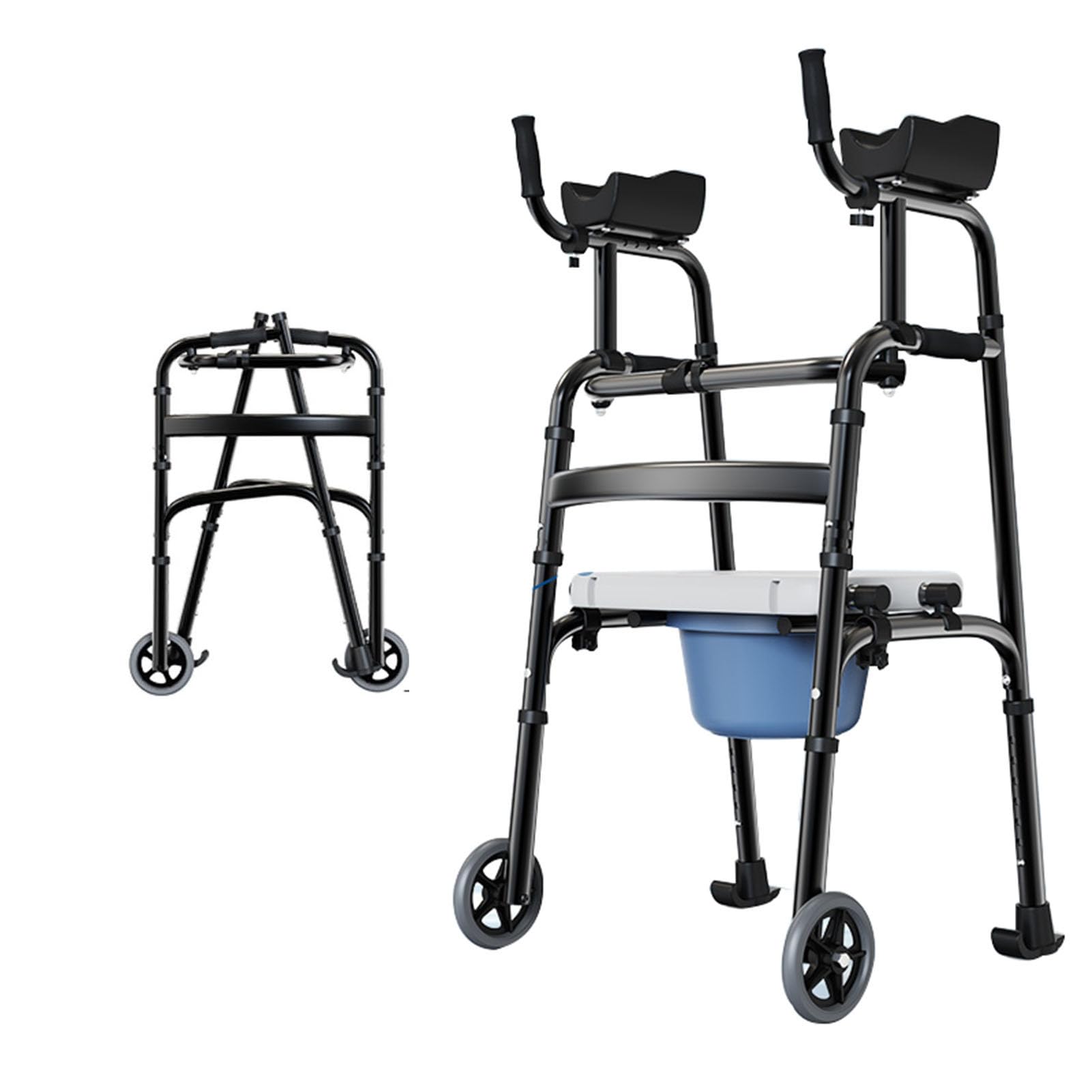 Andador Plegable Ancianos con 2 Ruedas, Andador Estándar Ajustable en Altura de Aluminio, Ayuda Portátil para Adultos para Discapacitados, Resistente y Cómodo