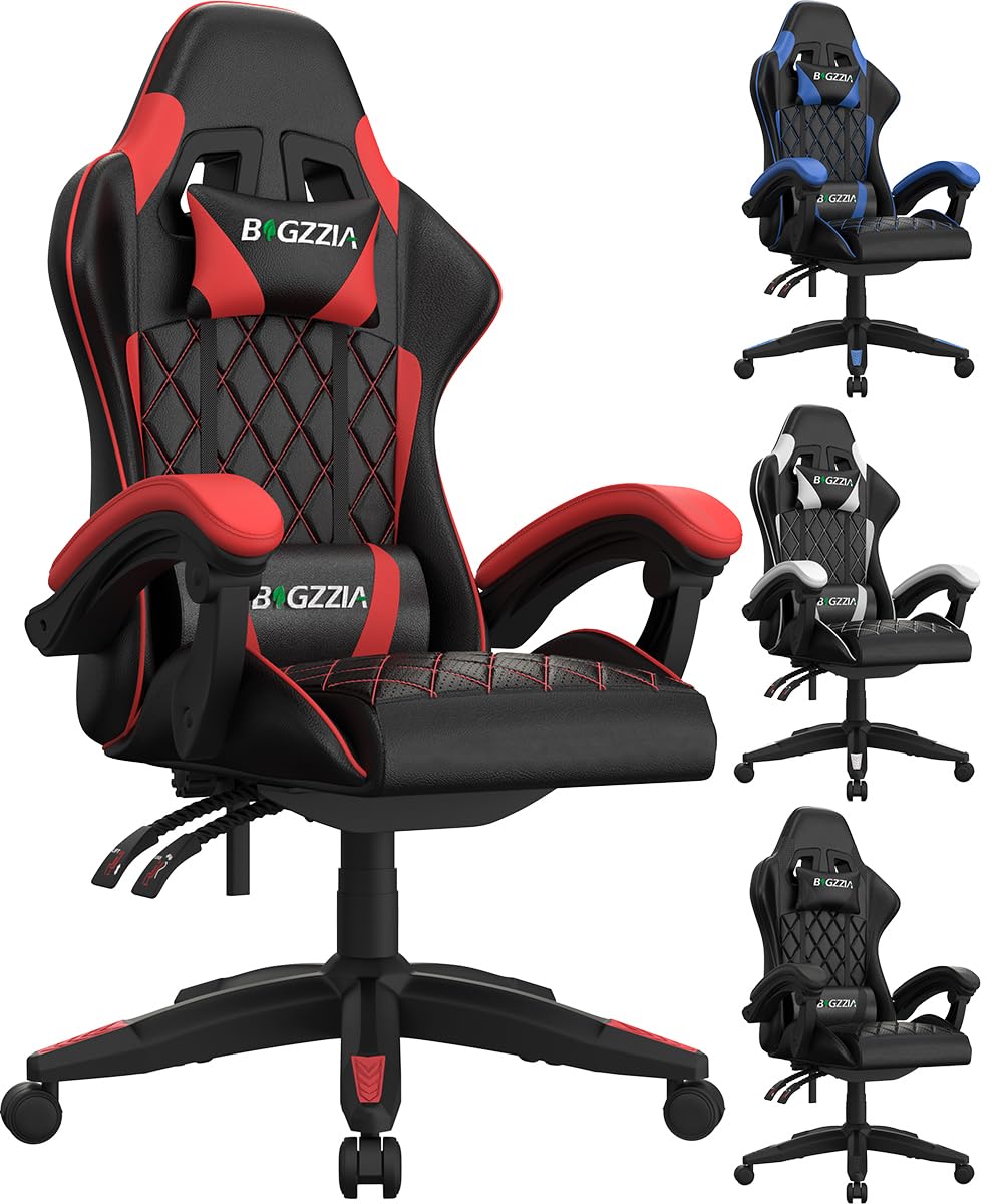 Racingreat Gaming Chair, Office Chair, Computer Chair, Sturdy PC Swivel Chair, Ergonomic Design with Cushion and Reclining Backrest (Red)