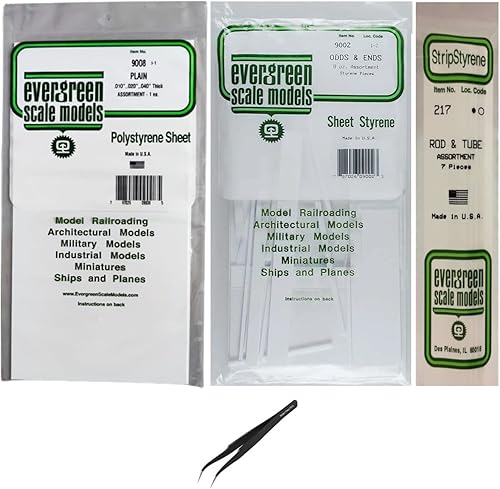 Evergreen - Modelos a escala, probabilidades y extremos de estireno en hoja blanca, hoja lisa opaca de poliestireno blanco, paquete de 3 y surtido