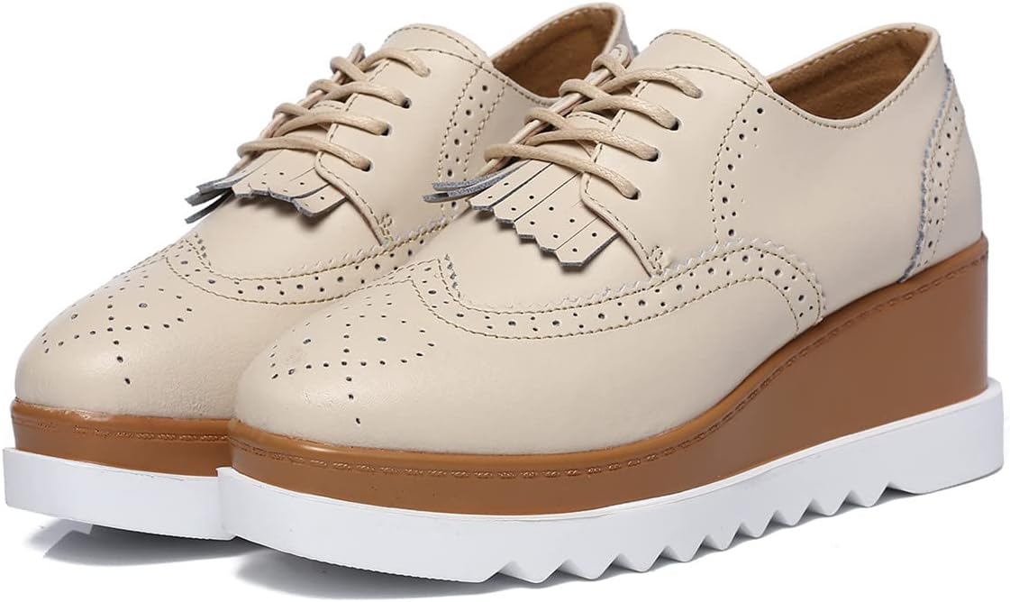 DADAWEN Women's Fashion Tassels Square-Toe Lace-up Platform Wedge Oxford Shoes - Image 5