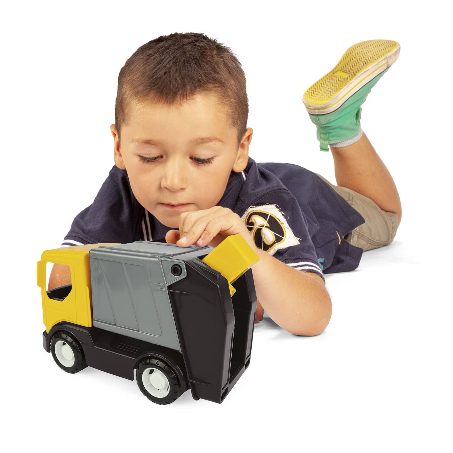 Wader 35361 Camion Della Spazzatura Tech Truck | Giallo, 26 Cm | Con Bidone E Cassonetto Mobile | Giocattolo Per Bambini 12+ Mesi