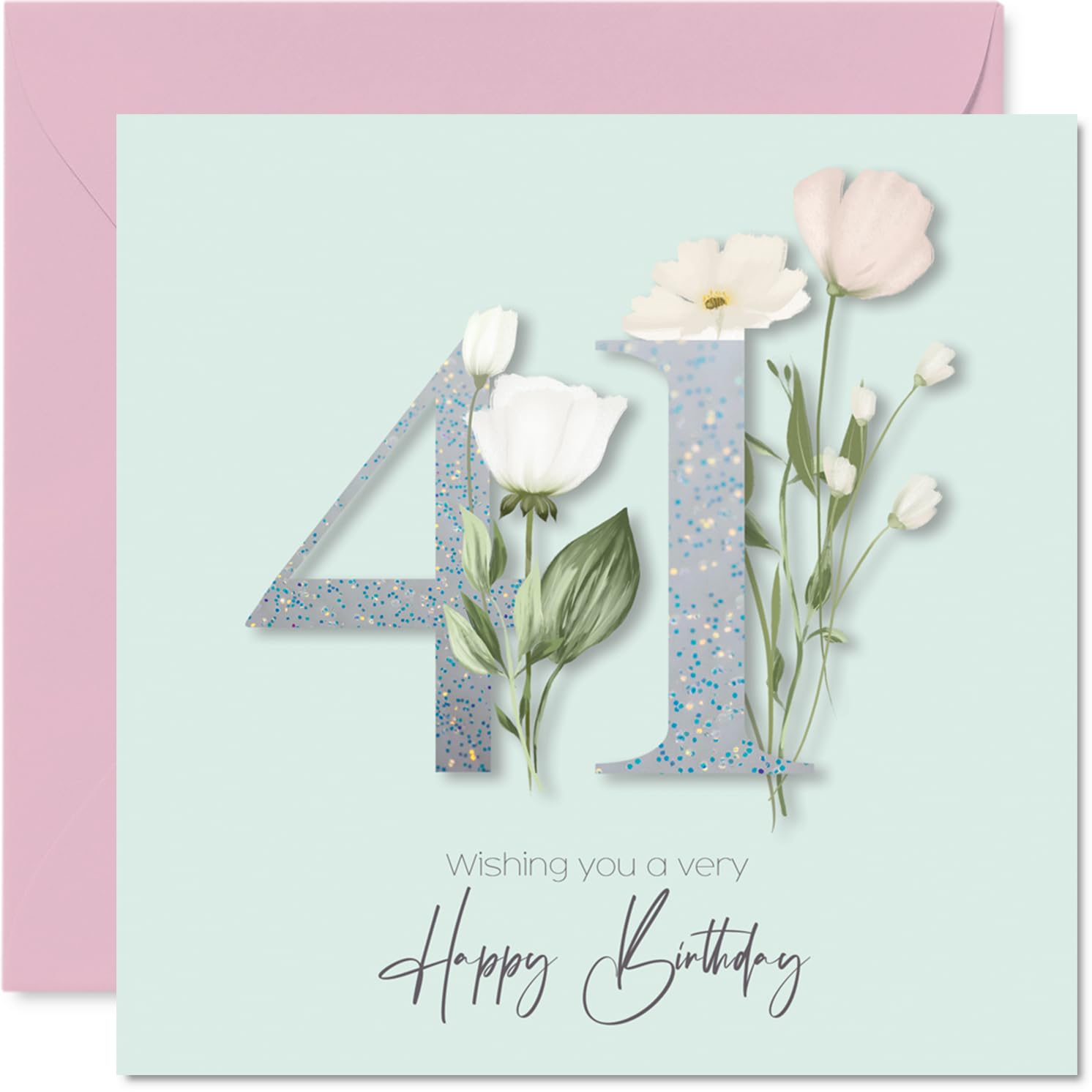 41st Birthday Cards for Women - Fancy Floral Flowers - Happy Birthday Card for 41 Year Old Woman Auntie Neighbour Wife Colleague, 145mm Bday Greeting Cards