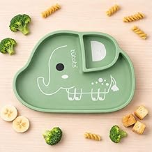 tütots Silicone Baby Feeding Plate with Strong Suction Base, Elephant Shape, BPA Free, Dishwasher Safe, Green | Ideal for 6 Months+ Baby