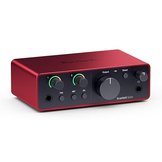 Focusrite Scarlett Solo 4th Gen USB Audio Interface, for the Guitarist, Vocalist, or Producer — High-Fidelity, Studio Quality Recording, and All the Software You Need to Record