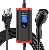 Carregador Para Carros Elétricos Portátil Inteligente Tipo 2 Bivolt 3,5kW Com Tela LED, Cabo 5m Com Ajuste de Corrente e Proteção IP65 – Compatível BYD, GWM, Nissan e Mais
