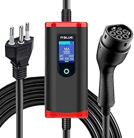 Carregador Para Carros Elétricos Portátil Inteligente Tipo 2 Bivolt 3,5kW Com Tela LED, Cabo 5m Com Ajuste de Corrente e Proteção IP65 – Compatível BYD, GWM, Nissan e Mais