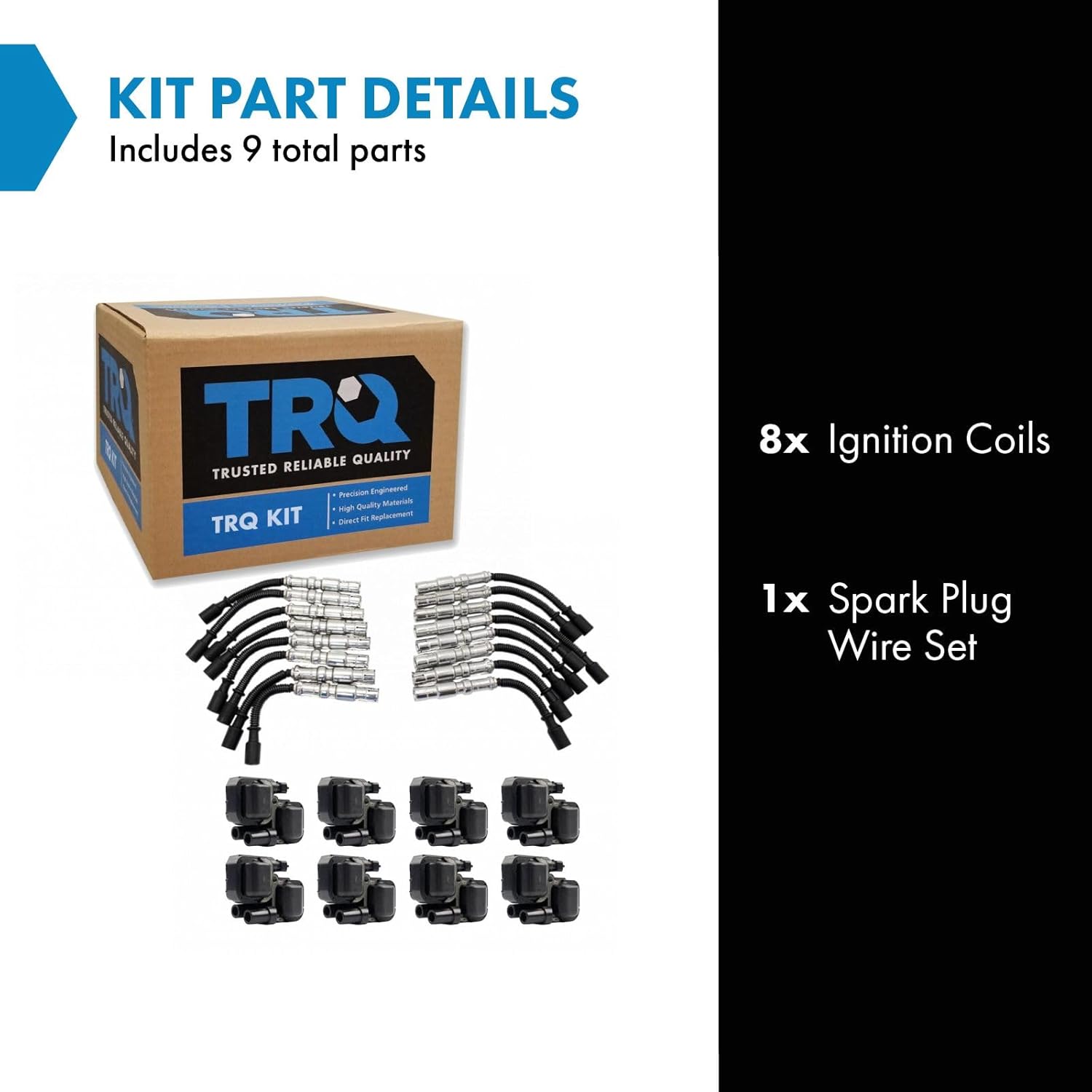 TRQ Ignition Coil & Spark Plug Kit 9 Piece Compatible with 1999-2005 Mercedes-Benz SL500 2000-2006 S430 S500 2003-2006 E500 2002-2007 ML500 2003-2006 CLK500 E500 1998-2002 E430 Only for V8