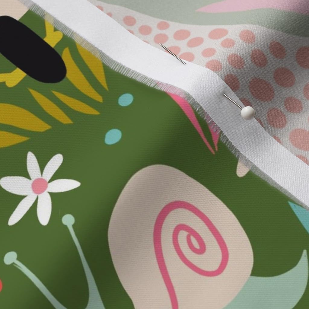 Spoonflower Fabric - Gnomes Rabbits Forest Snail Bugs Flowery Kids Room Printed on Organic Cotton Sateen Fabric by The Yard - Sewing Quilting Apparel Home Decor