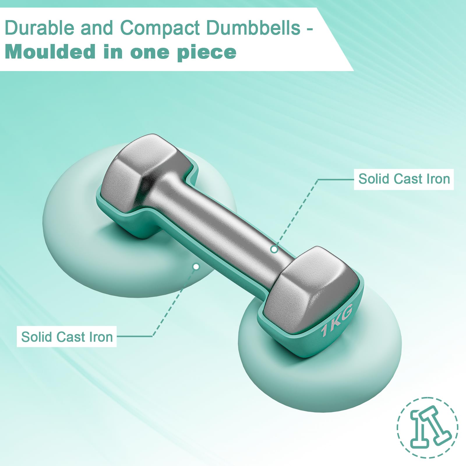 Dripex Set di manubri in neoprene con supporto, set di 6 manubri per sollevamento pesi, 12/18 kg, antiscivolo, compatto per palestra a casa
