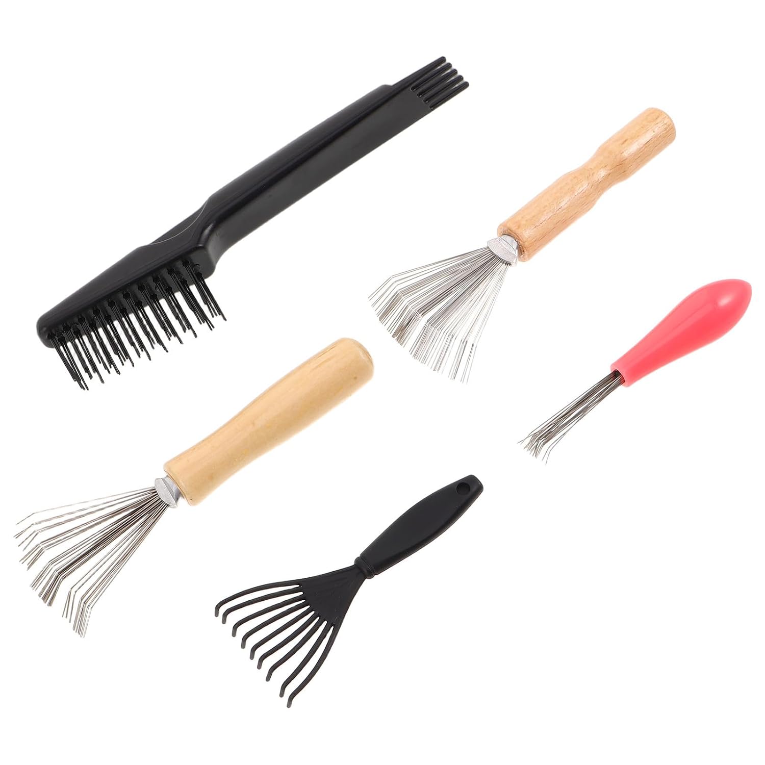 5pcs Hair Brush Cleaning Kit with Ergonomic Handle and Unique Hooks, Stainless Steel and Nylon Material, Efficiently Clears Hair and Cleans Deep between Bristles, for Salon