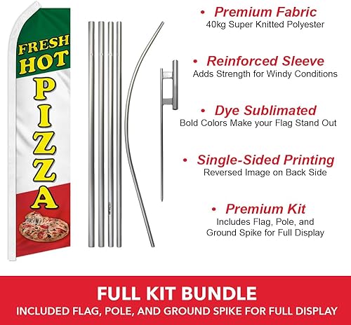 Miniatura 2 de Kit de bandera y poste publicitario de plumas Fresh Hot Pizza Swooper - Perfecto para restaurantes, camiones de comida, festivales y eventos