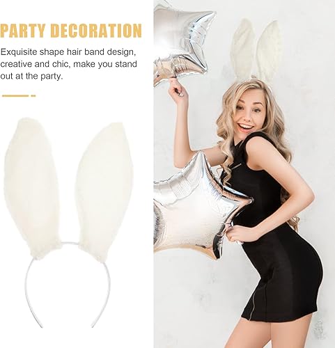 Miniatura 3 de minkissy Diadema de conejo de felpa con orejas de conejo, diademas esponjosas de orejas de conejo, diadema de orejas de conejo para cumpleaños de
