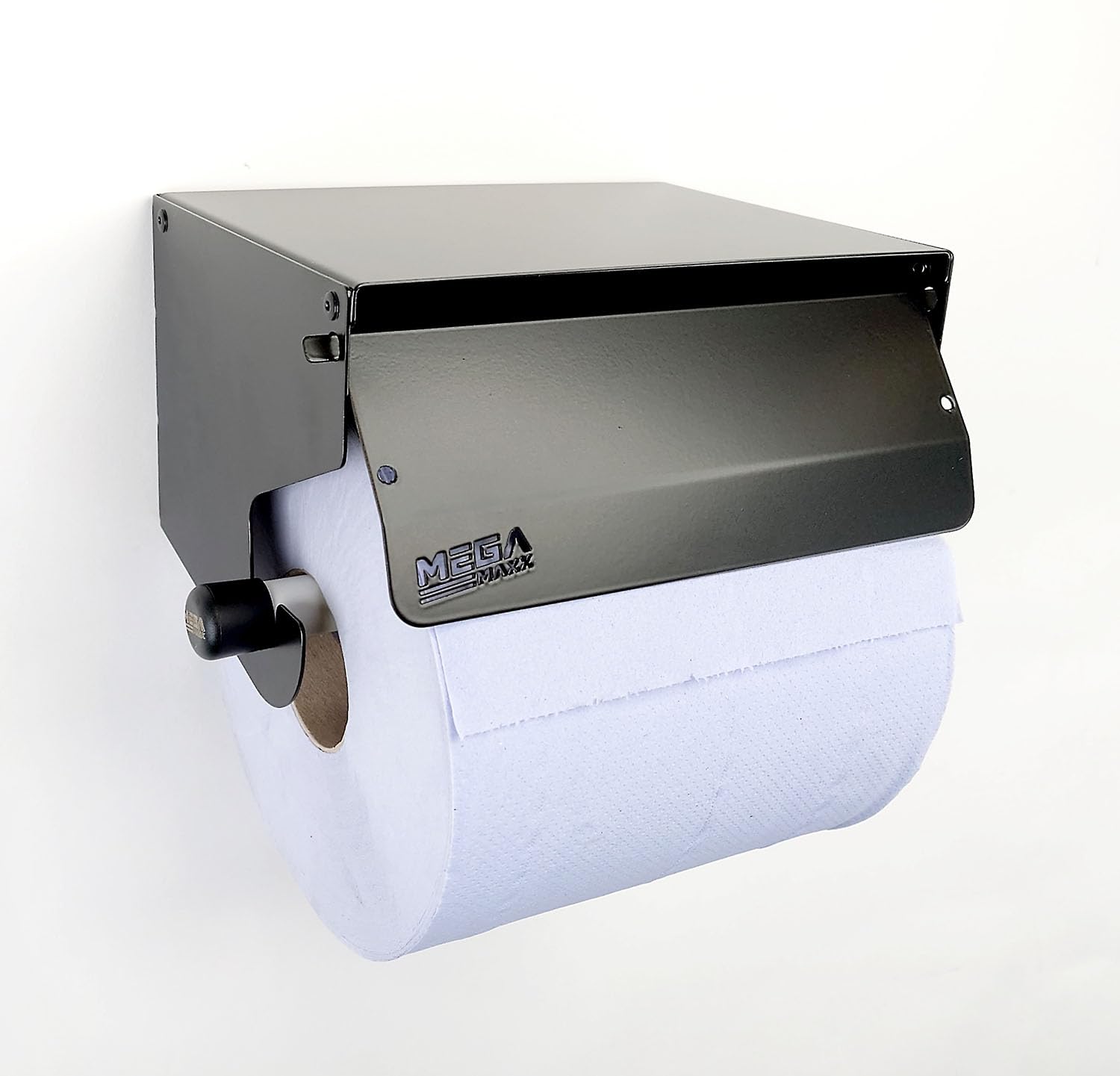 Megamaxx Black Heavy Duty Metal Wall Mounted 220 Mm Blue Roll, Paper Towel Holder - Galvanised Dispenser With Roller Cover For Restroom, Sanitation And Office