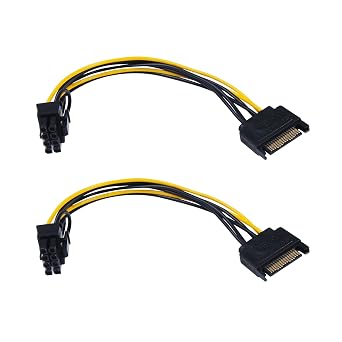 15 Pin SATA Male to 8 Pin 6+2 Pin PCI-Express Female Video Card Power Adapter Cable, 20CM/8inch, 2 Pack