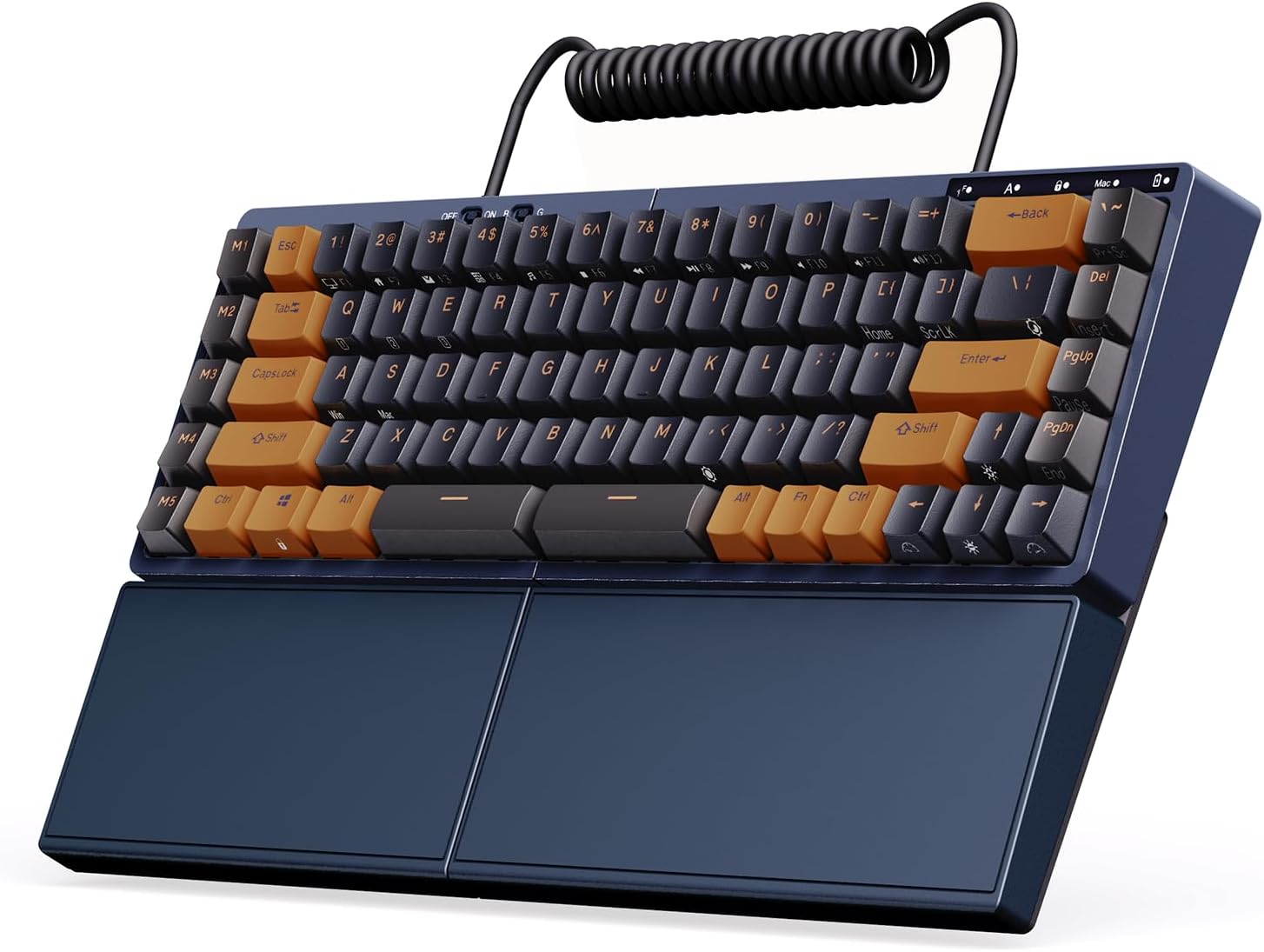 RK ROYAL KLUDGE RKS70 Ergonomic Split Keyboard, Wireless Gaming Keyboard with Bluetooth/2.4G/Wired, 75% RGB Hot Swappable Mechanical Keyboards Fixed Wrist Rest for Win/Mac, Dark Blue