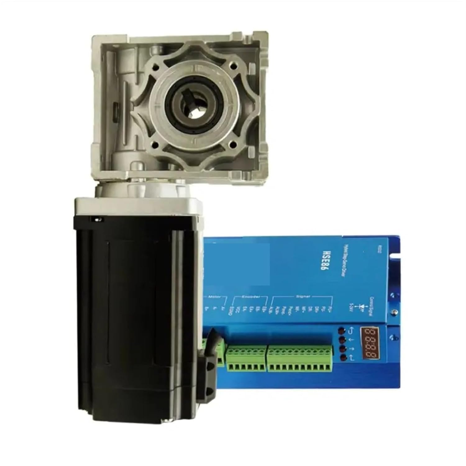 Worm Gear 8.5N.m(1215oz-in) NEMA34 Closed Loop Stepper Motor Kits 86HSEWG118 and Hybrid Servo Driver HSE86 2phase Computerized Numerical Control Reducer(Ratio 7.5 to 1,Dual Output Shaft)