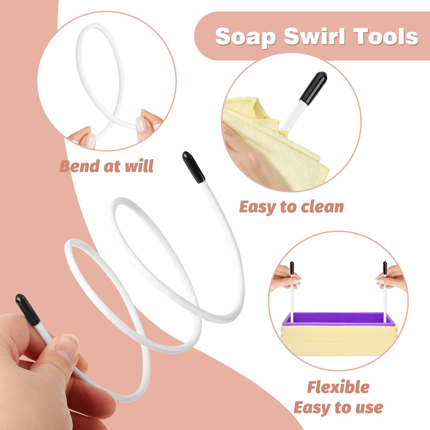 UNIFAMILY Flexible Soap Swirl Tools, 25.6" Bendable Hanger Swirl Wire for Cold Process Soap, Hanger Swirl Tool for Soap Making Molds Up to 18" DIY Soap Making Supplies (1pcs Soap Swirl Tool)