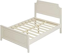 Vista 4 de Harper & Bright Designs Cama de plataforma de tamaño matrimonial con cabecera y estribo, marco de cama matrimonial de madera de goma con listones