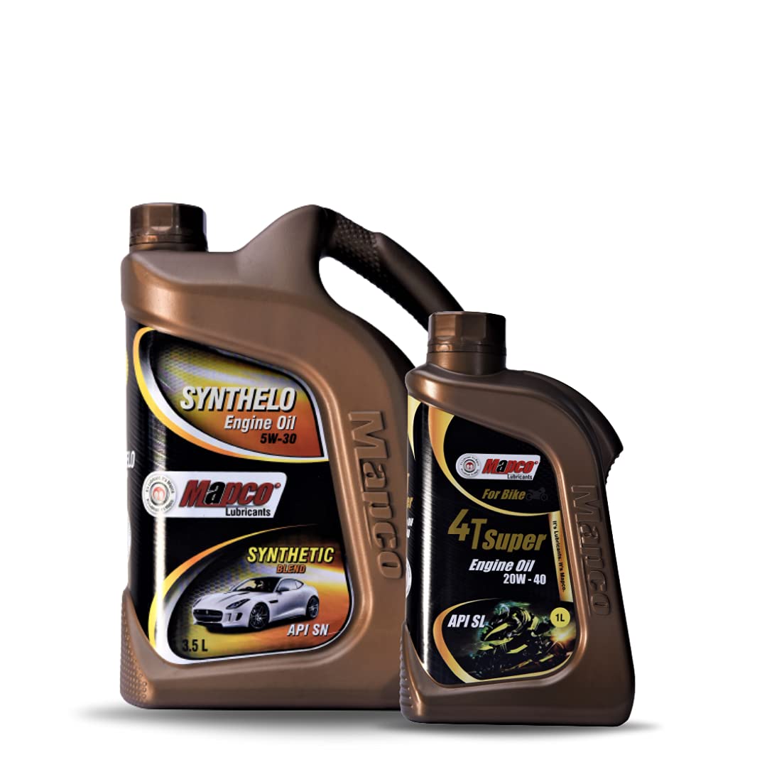Mapco Allrounder Super Oil Set (suitable for both Car & Bikes) (Mapco Synthlo 5W30-3.5 Ltr) (4T Super Engine Oil 20W40-1 Litre)
