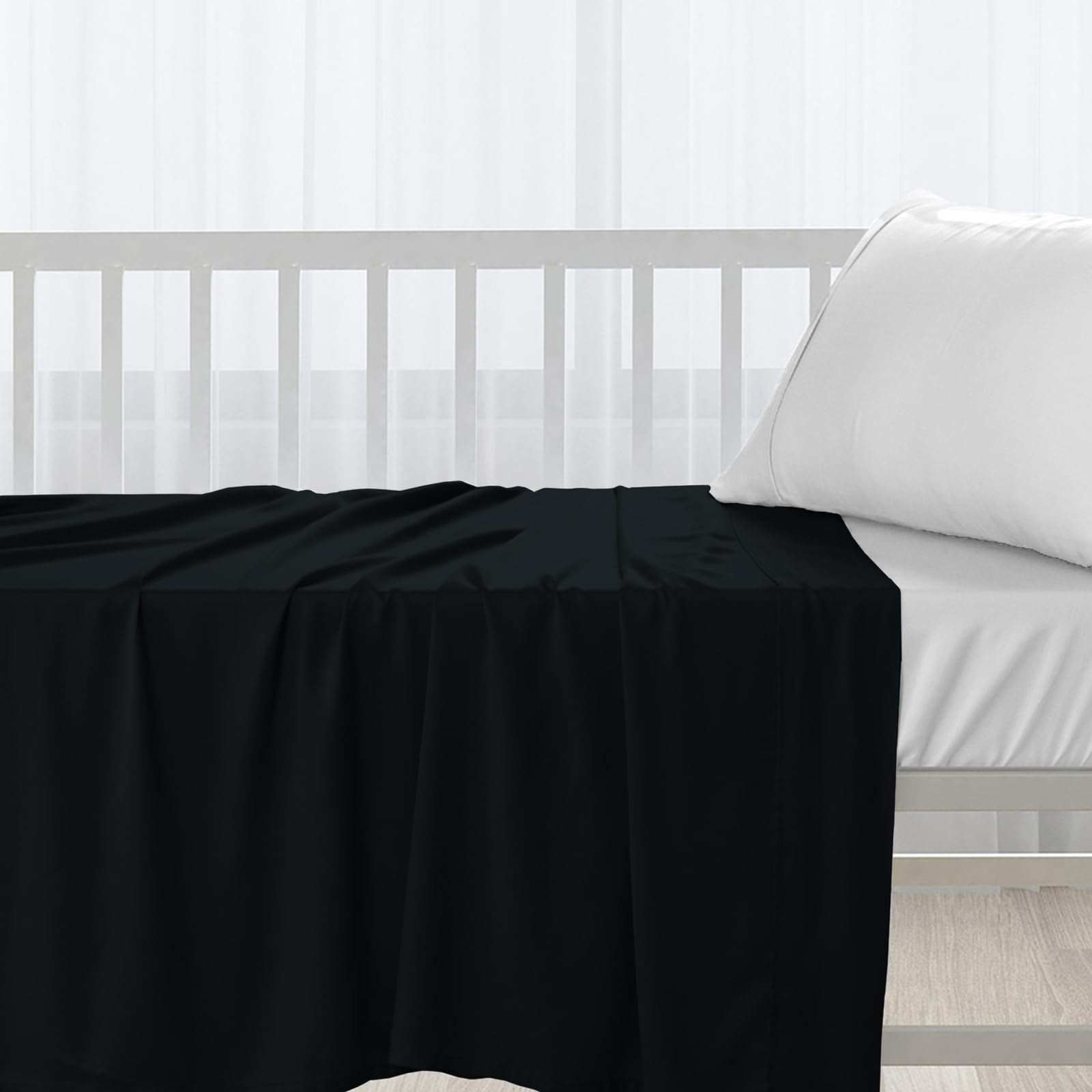 Pizuna Black Cotton Flat Crib Sheets 120X150cm For Babies 1Pc 400 Thread Count 100% Long Staple Cotton Luxurious Sateen Weave Baby Flat Sheet With Stylish 5Cm Hem By (Crib Sheet)