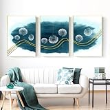 3 Piezas Abstractas Modernas Hogar-Sala de Estar-Lienzo Impreso-Carteles-Líneas Doradas Abstractas Nórdicas y Pintura de Diente de León-Decoración Dormitorios-60*90Cm=24*35 Pulgadas (Sin Marco)